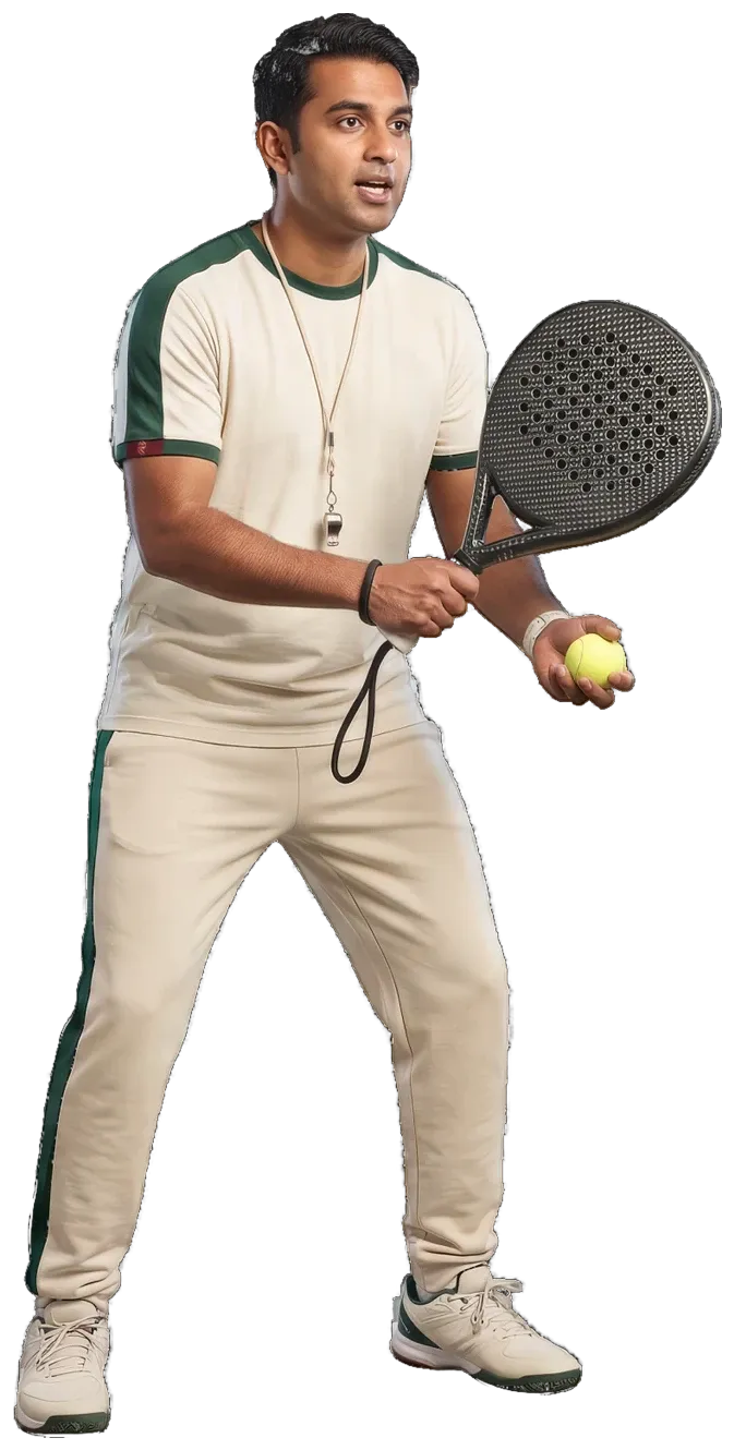 A player with a whistle round his neck, about to feed a ball